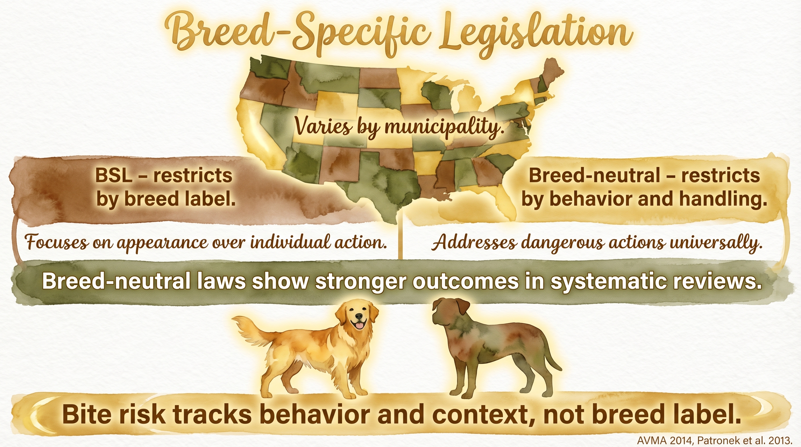 Infographic: Breed-specific legislation comparing label-based and behavior-based regulation outcomes - Just Behaving Wiki