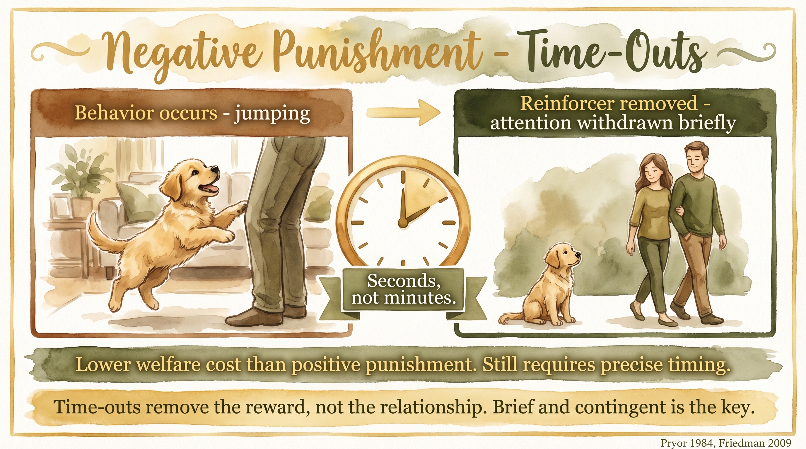 Infographic: Negative punishment and time-outs showing reinforcer removal with brief contingent timing - Just Behaving Wiki