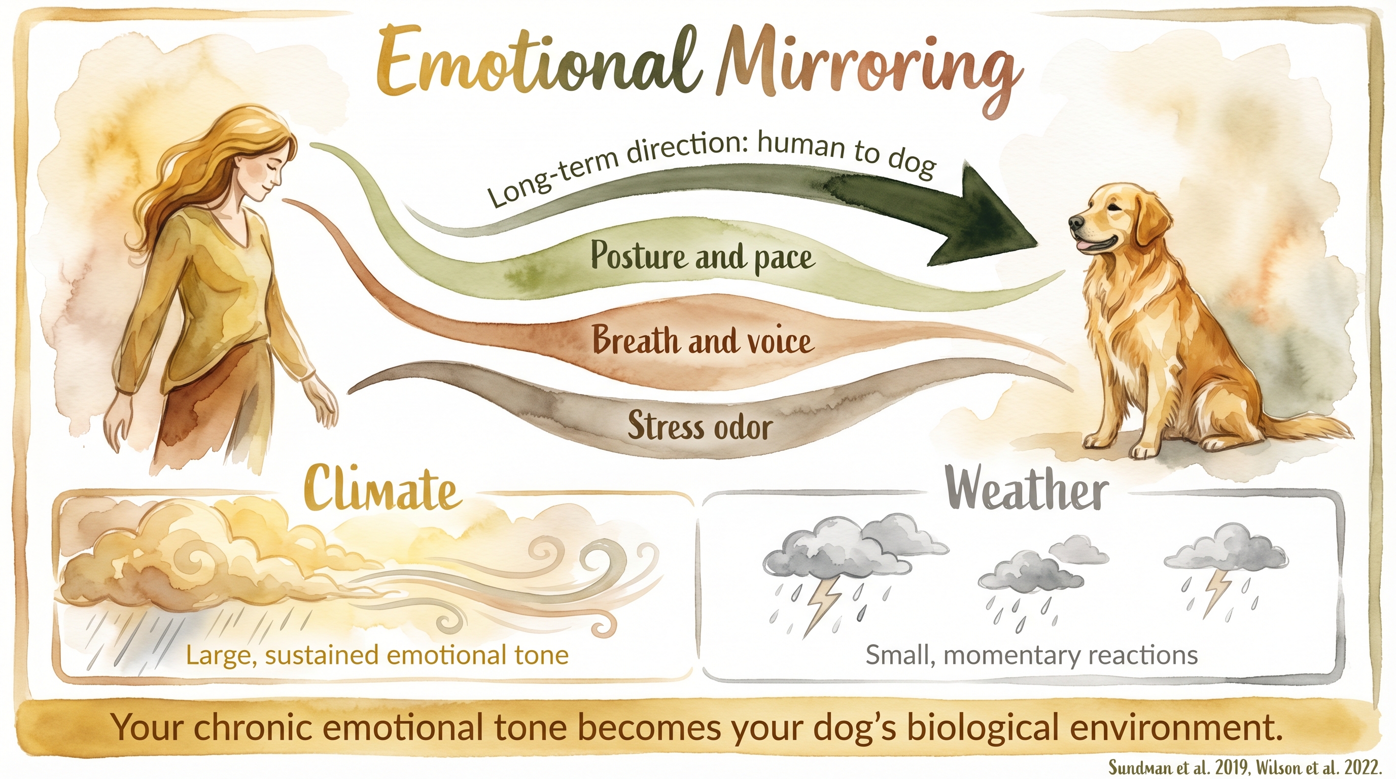Infographic: Emotional mirroring - human-to-dog stress contagion through posture, breath, and stress odor channels - Just Behaving Wiki