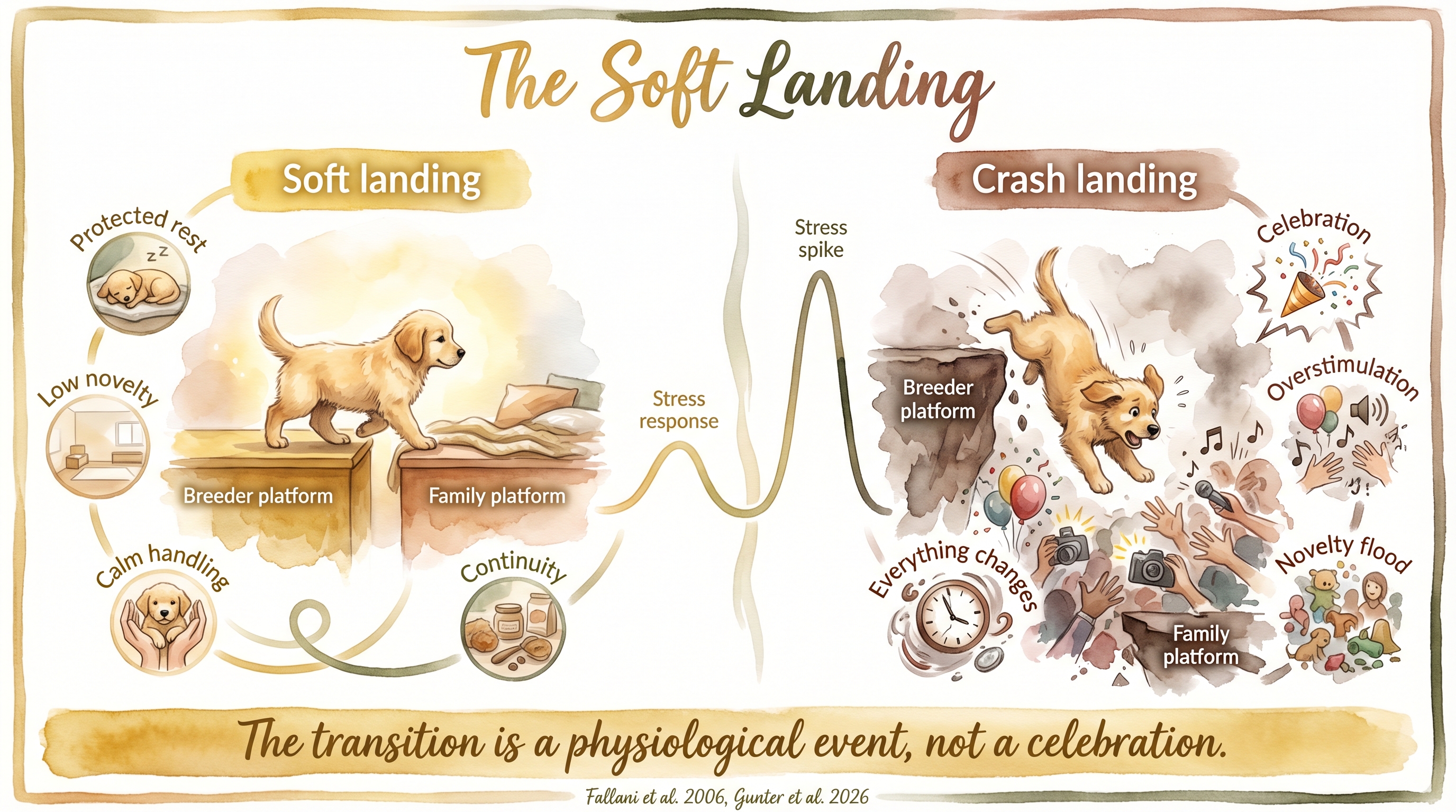 Infographic: The soft landing - contrasting transition pathways showing continuity versus crash landing with stress-response curves - Just Behaving Wiki