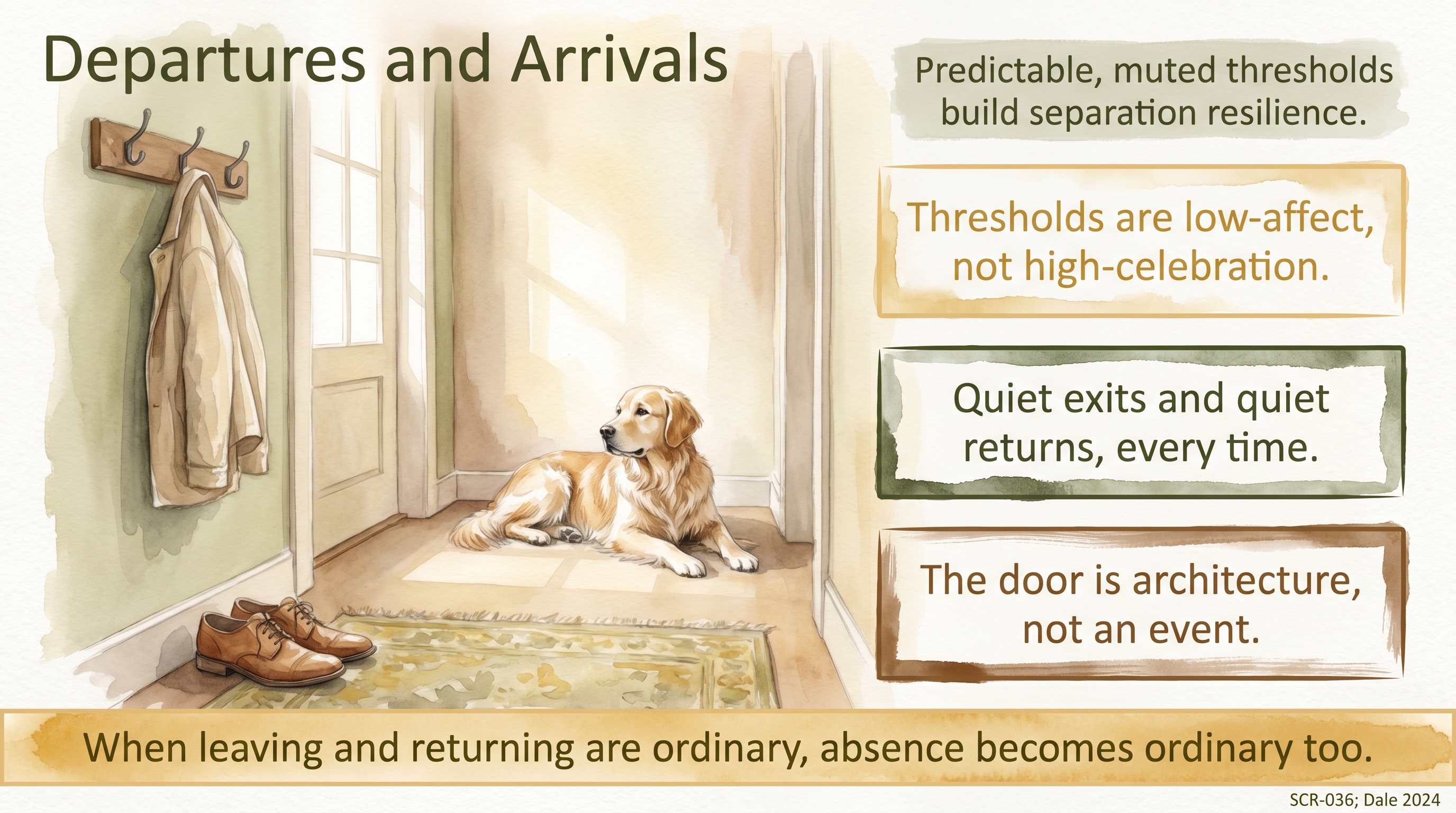Infographic: Departures and Arrivals - why leaving and returning without drama prevents the doorway from becoming an emotional event - Just Behaving Wiki