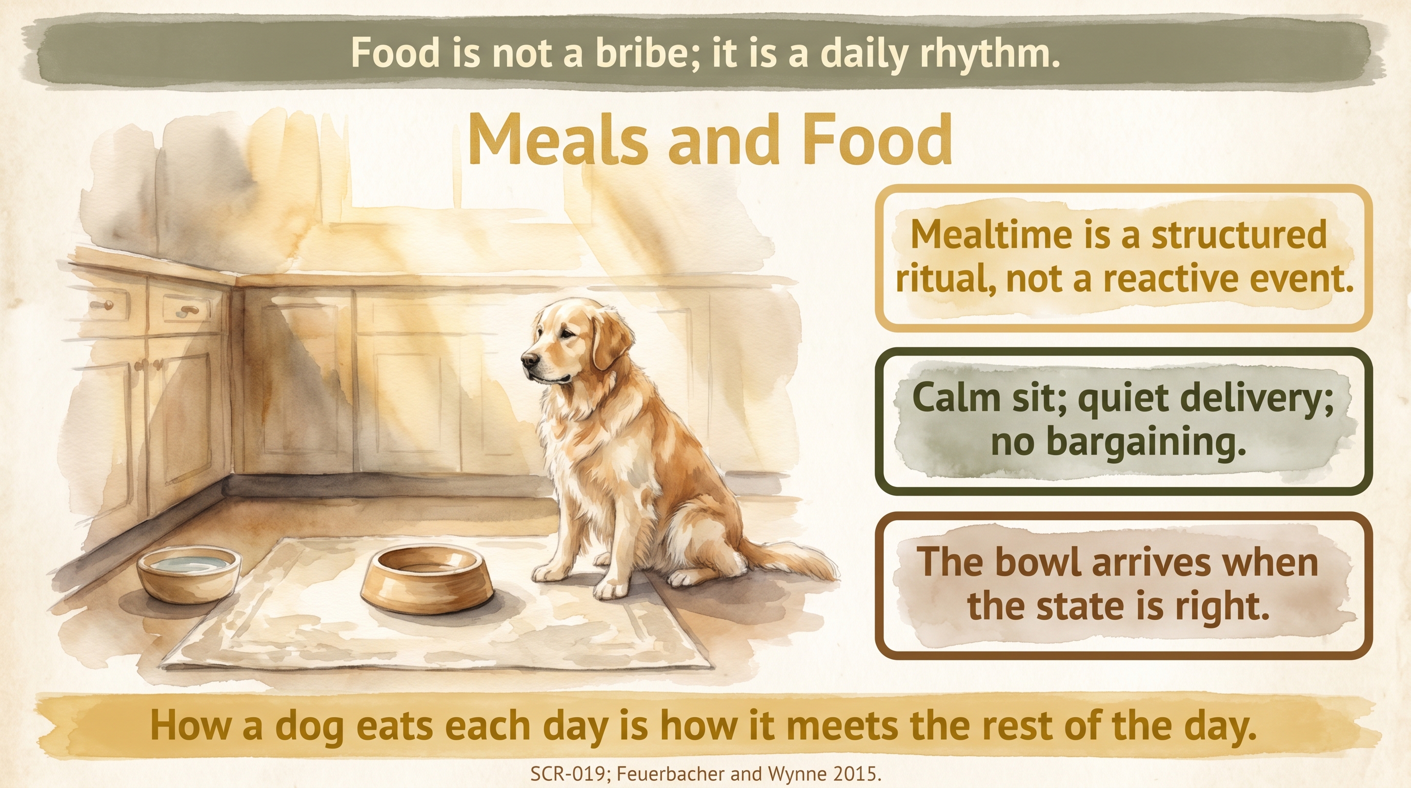 Infographic: Meals and Food - feeding as a predictable, calm daily ritual rather than a high-arousal performance - Just Behaving Wiki