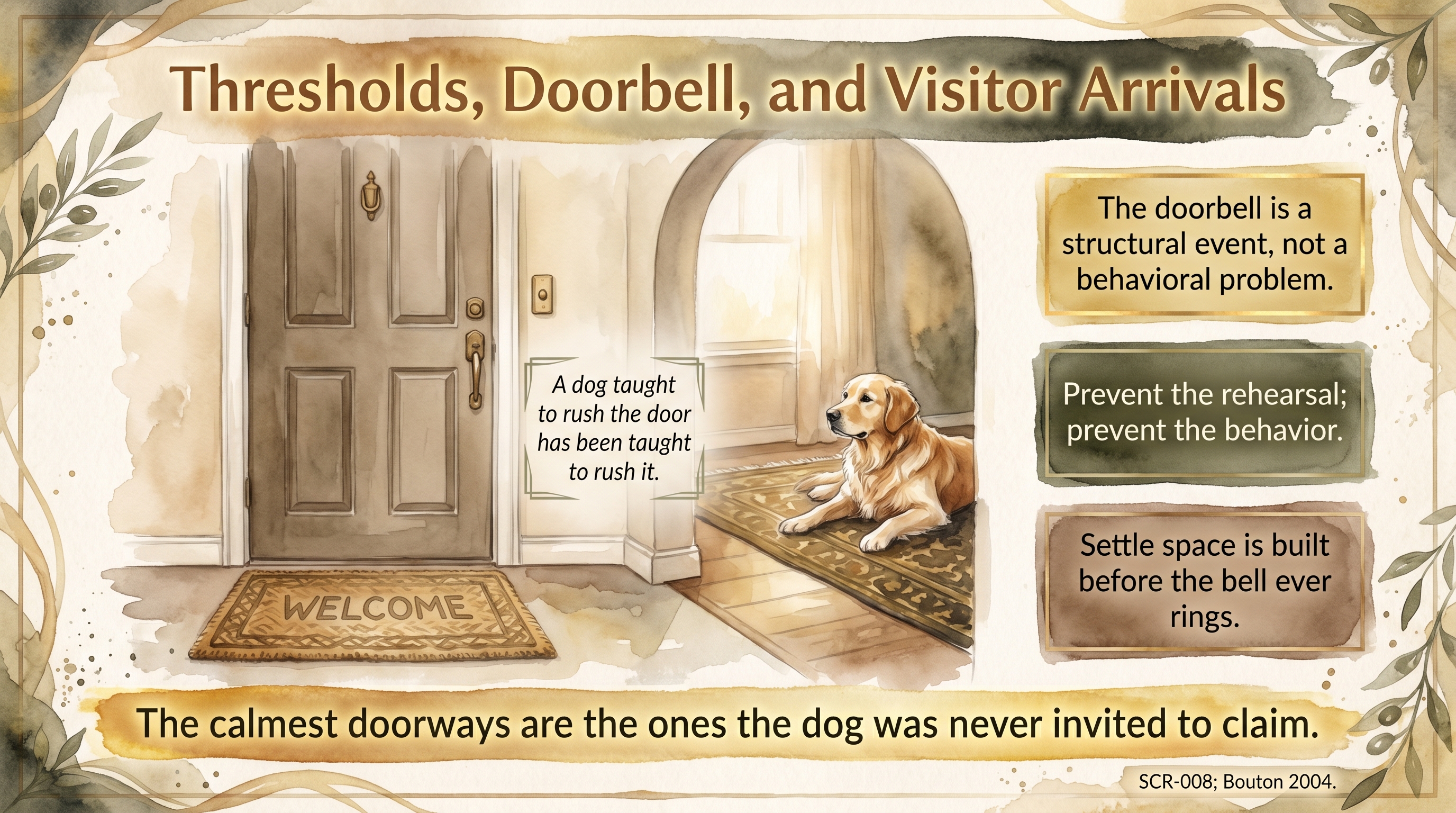 Infographic: Thresholds, Doorbell, and Visitor Arrivals - why the doorbell is the household's loudest daily test of the calm floor - Just Behaving Wiki