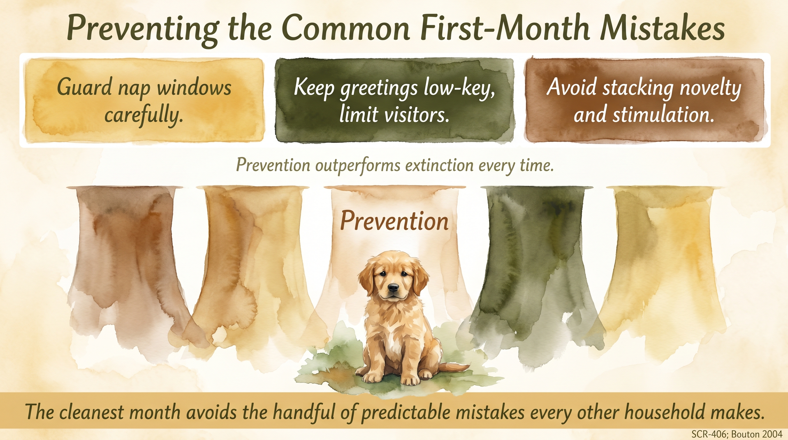 Infographic: Preventing the common first-month mistakes - calmer alternatives to early errors - Just Behaving Wiki