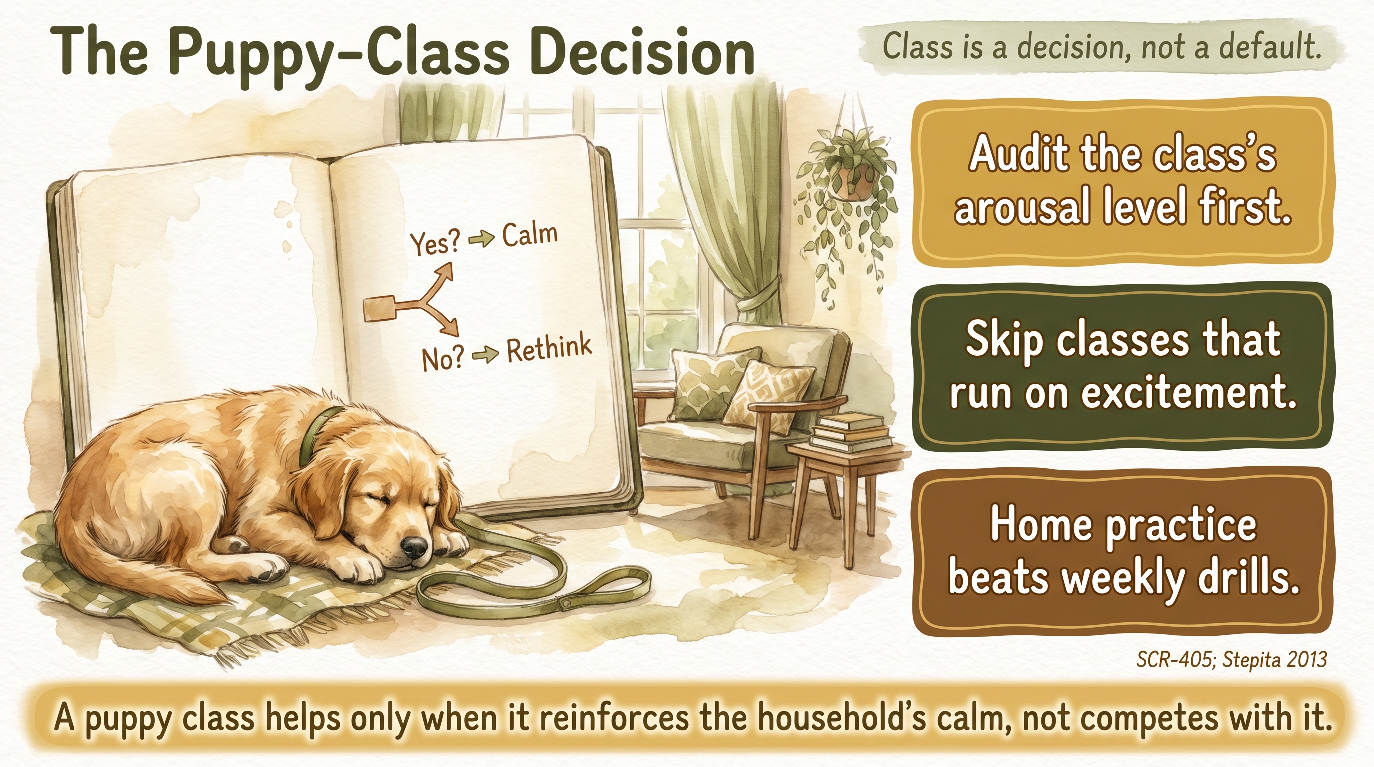 Infographic: The puppy-class decision in the first month - audit arousal before enrolling - Just Behaving Wiki