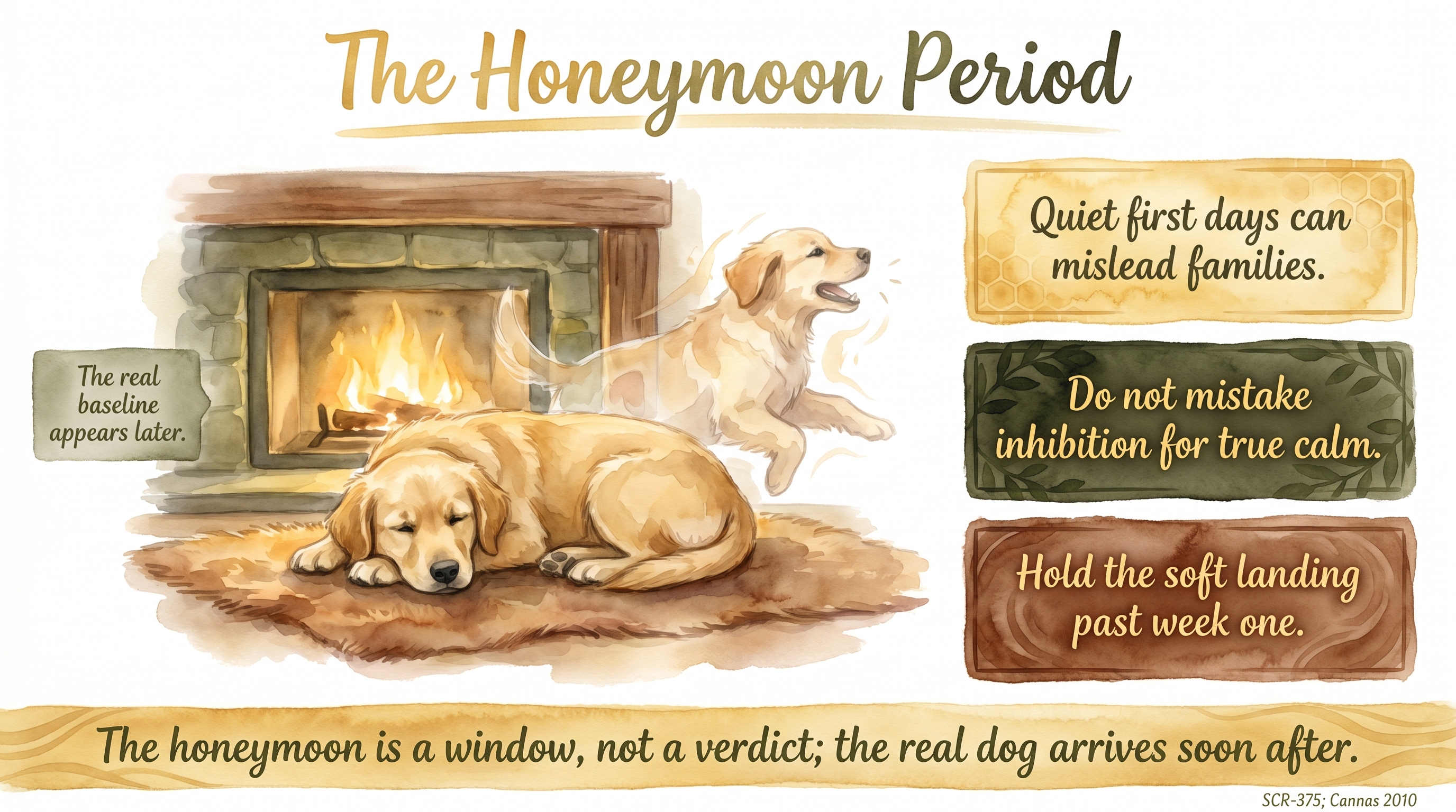Infographic: The honeymoon period - why early quiet is a window, not the real baseline - Just Behaving Wiki