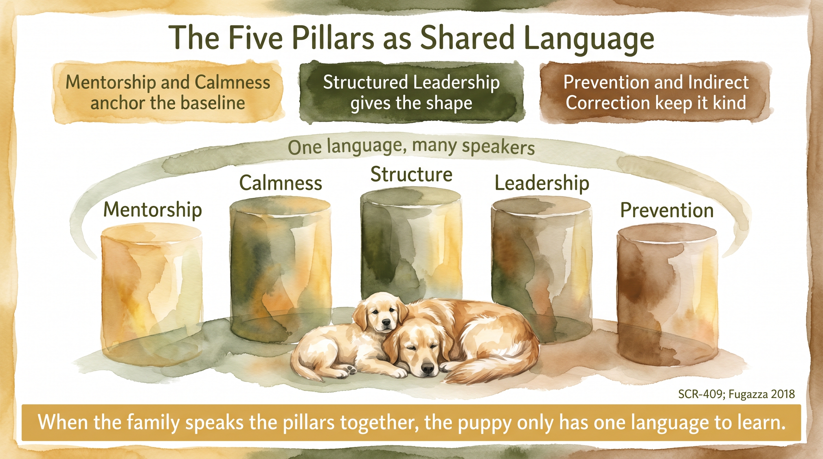 Infographic: The Five Pillars as shared language - one integrated communication system - Just Behaving Wiki