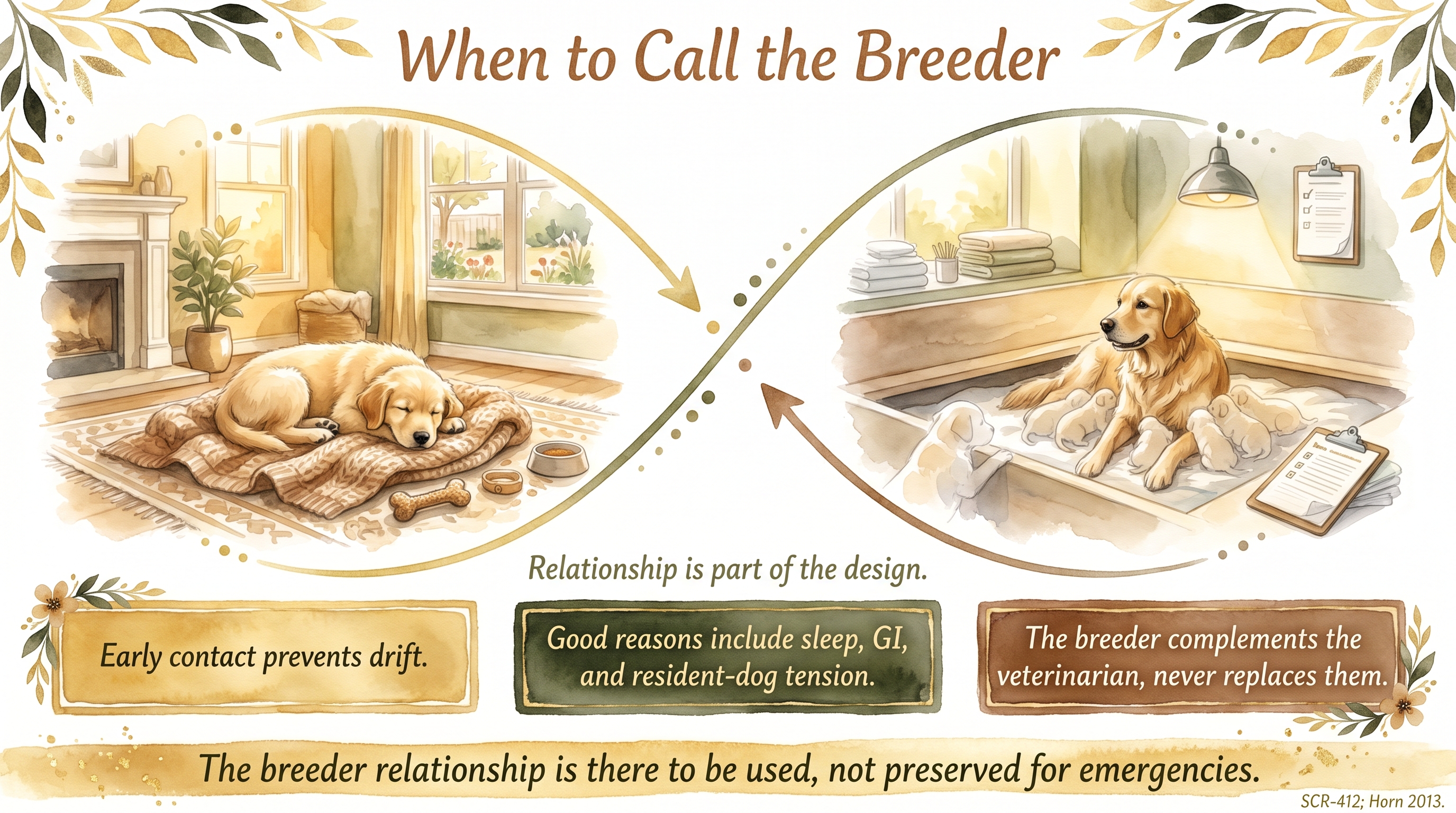 Infographic: When to call the breeder - early contact as part of the JB relationship - Just Behaving Wiki